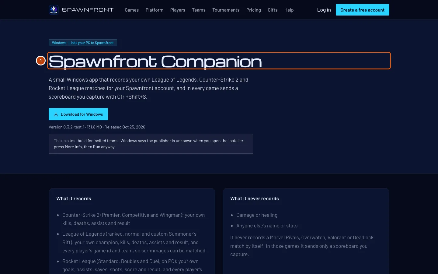 The Spawnfront Companion download page.