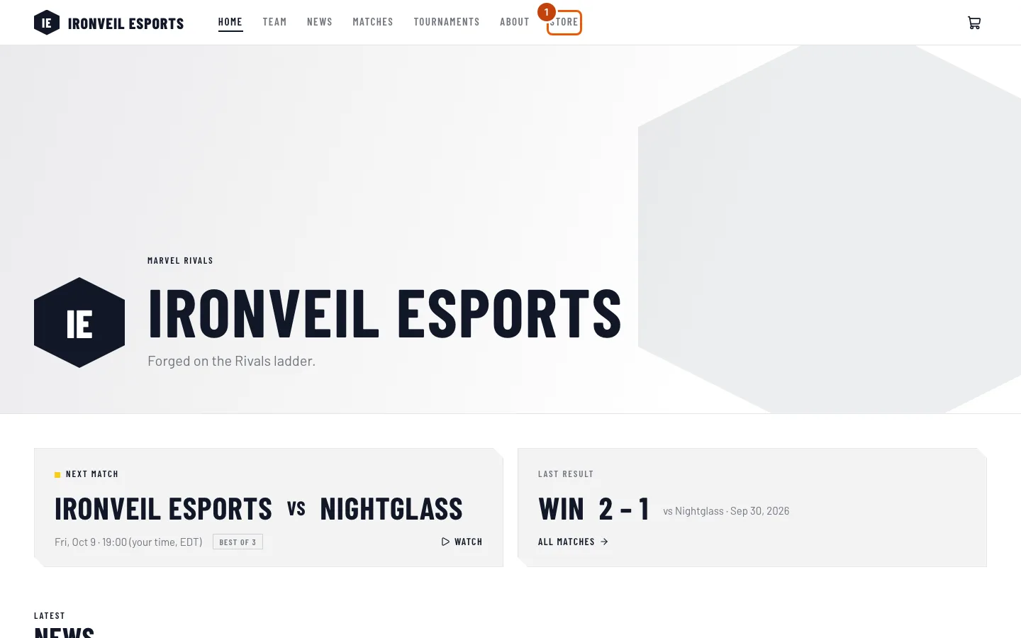 A team's site, with Store outlined in its menu.