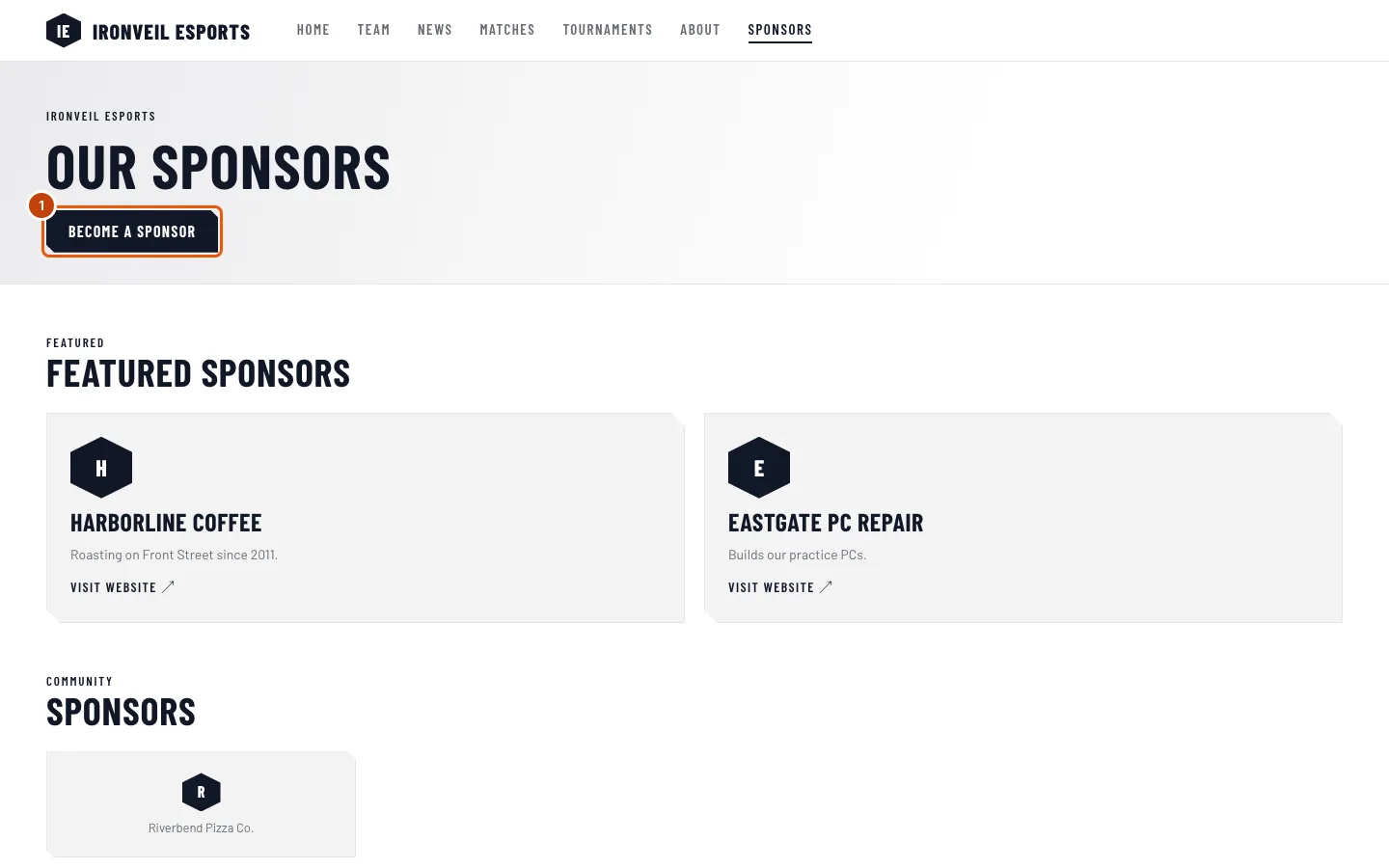 A team's Sponsors page, with Become a sponsor outlined in its header.