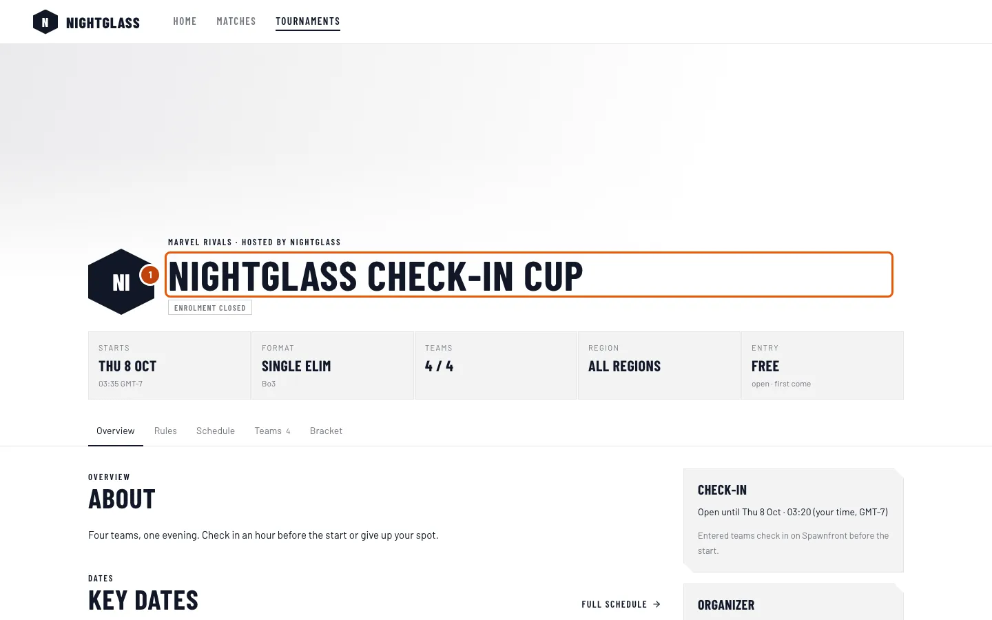 The Nightglass Check-in Cup's page on Nightglass's site, with its name outlined.