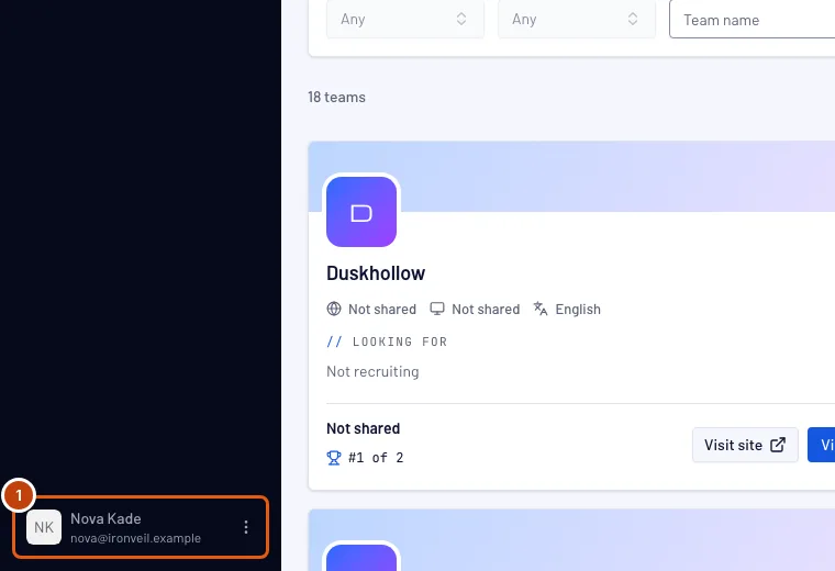 The account menu's trigger at the bottom of the menu, with your name, outlined.