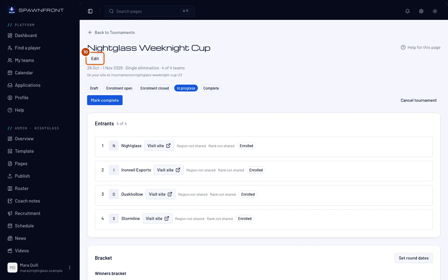 The Manage page, with Edit outlined.