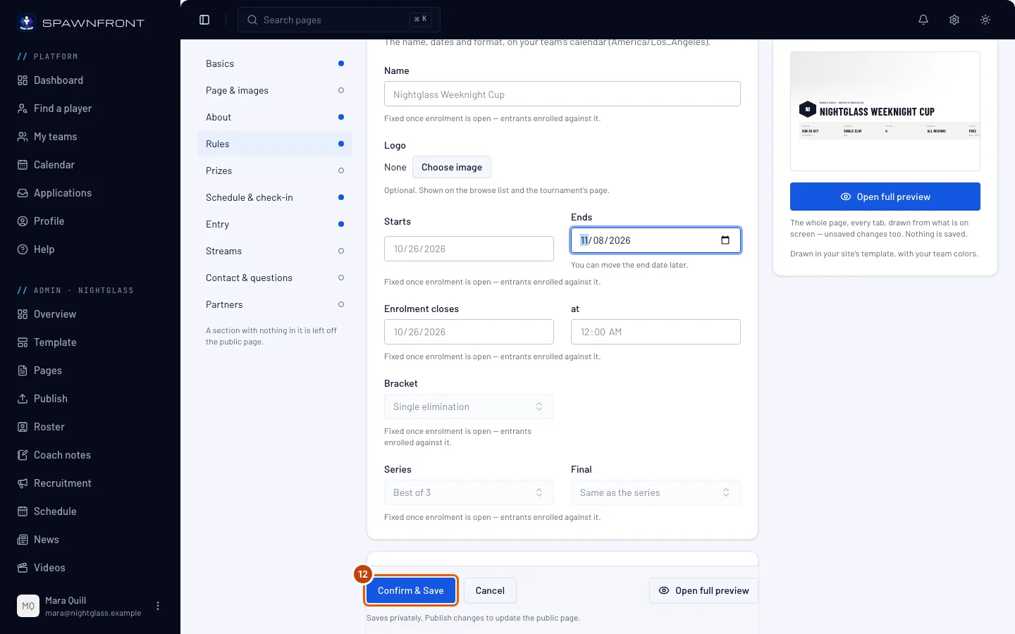 The Confirm & Save button, outlined.