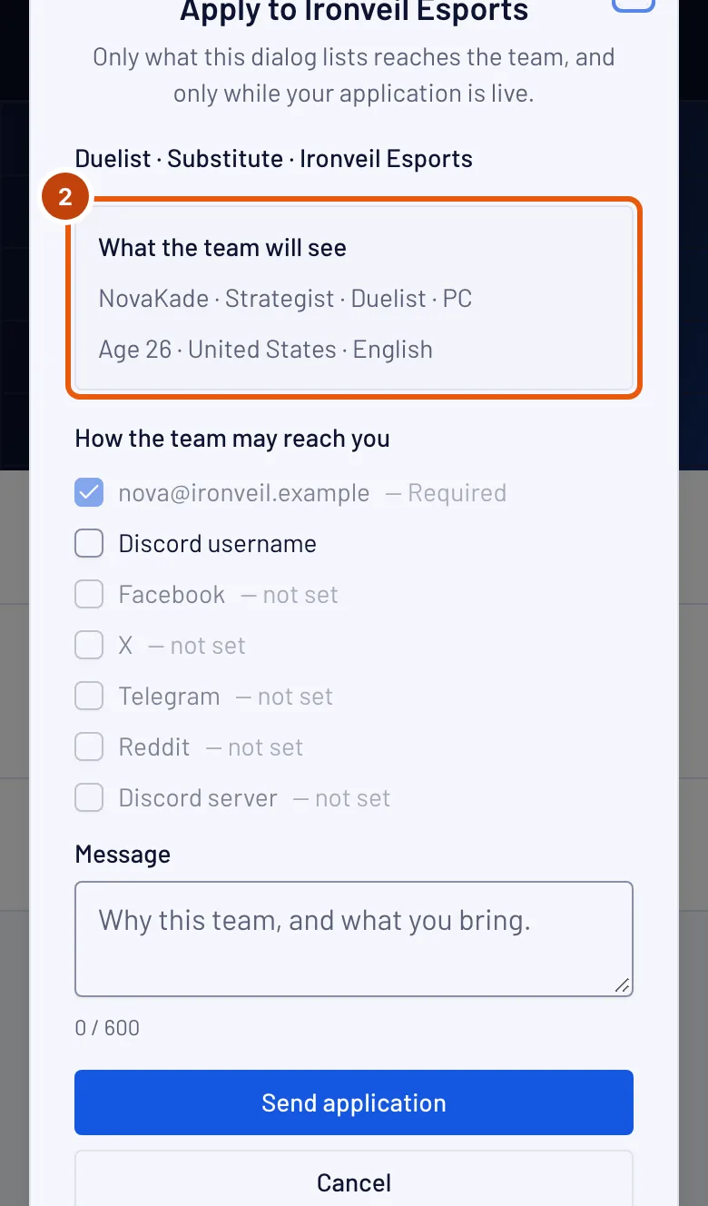 The Apply box, with What the team will see outlined.