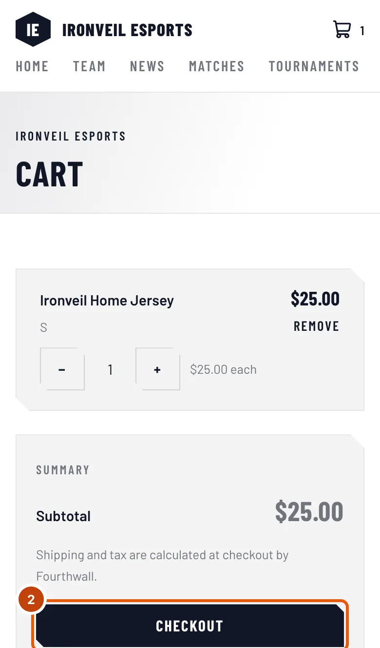 The cart's summary, with the Checkout button outlined.