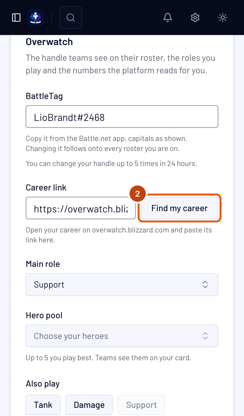 The Overwatch card, with Find my career outlined.