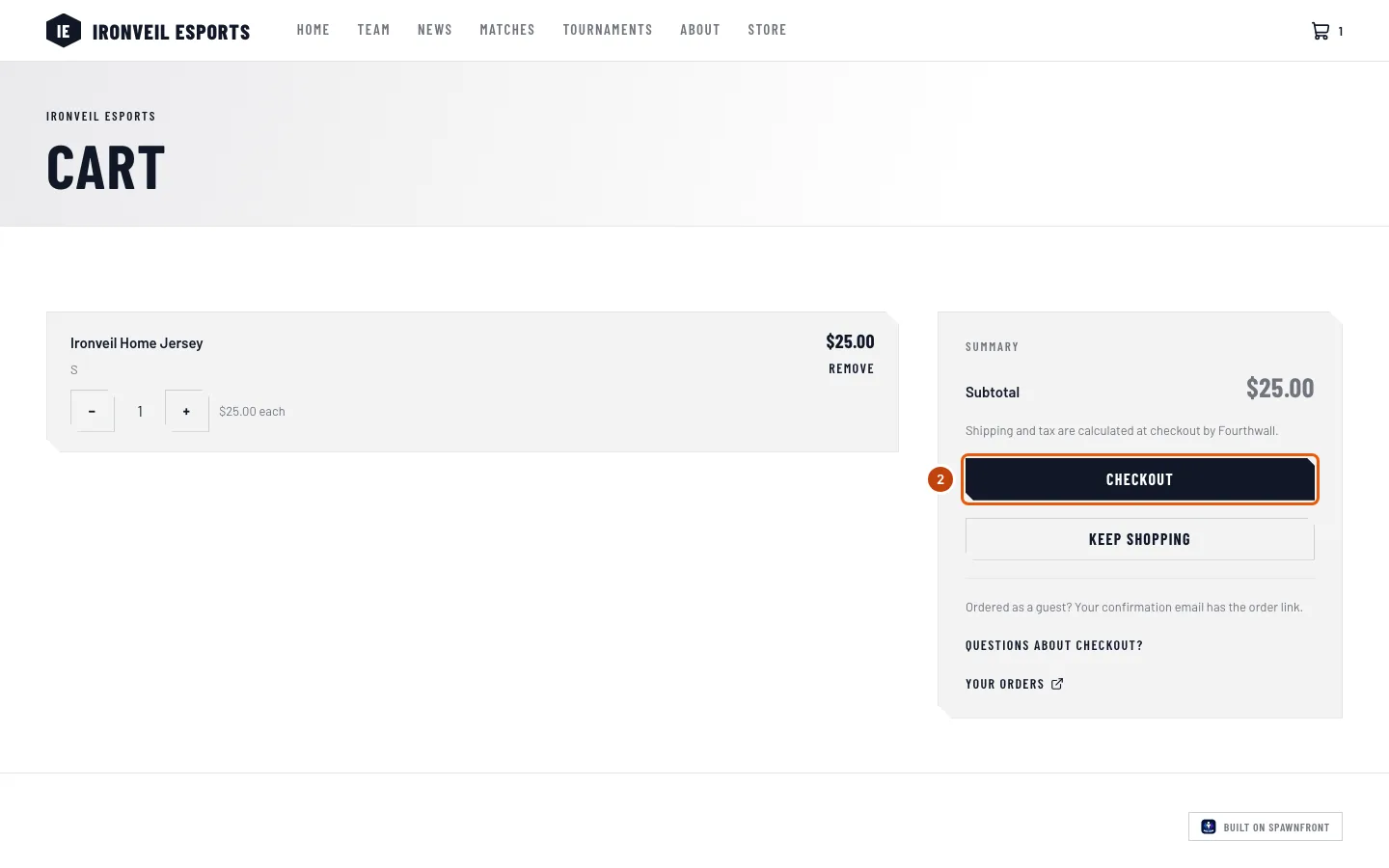 The cart's summary, with the Checkout button outlined.