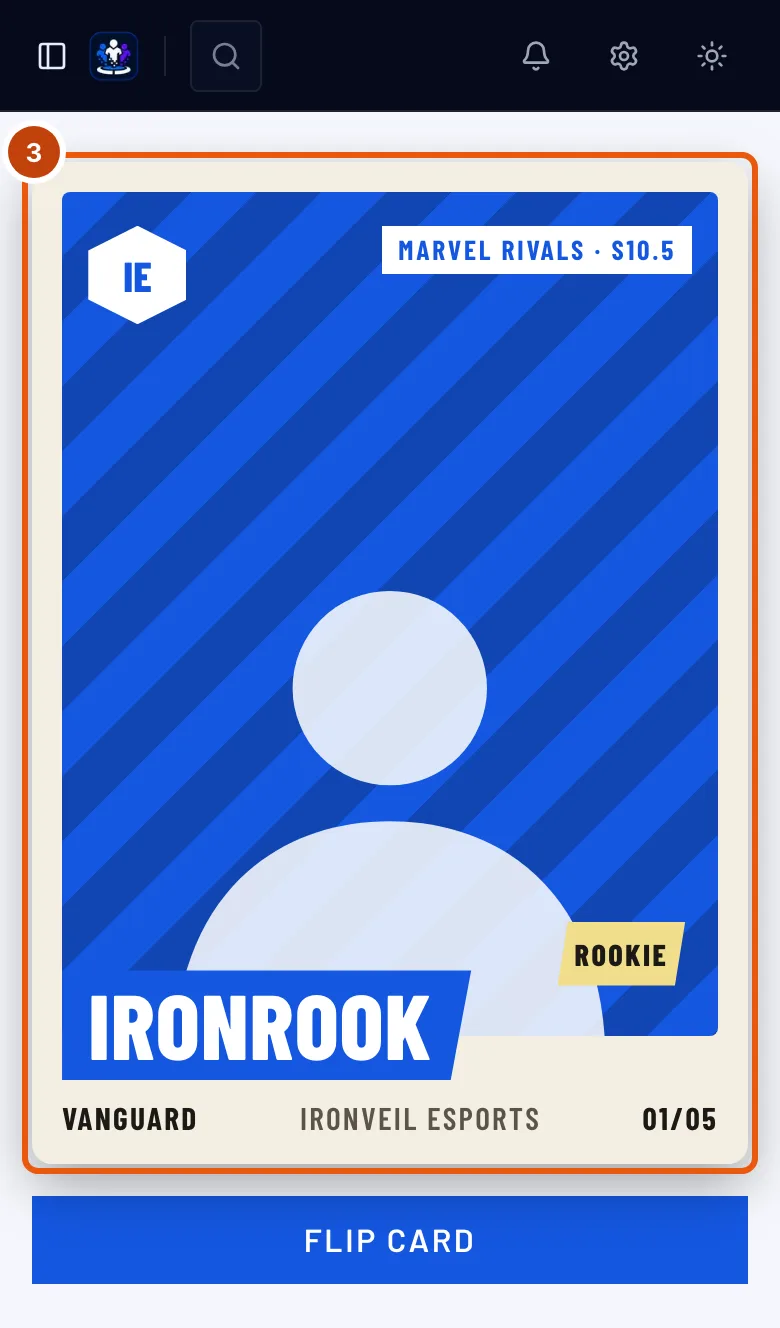 The front of a player card, outlined.