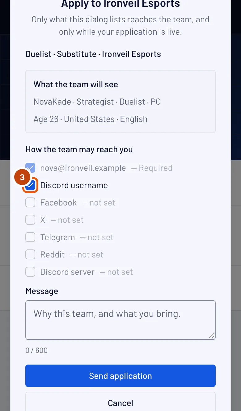 The contact methods, with Discord username ticked and outlined.