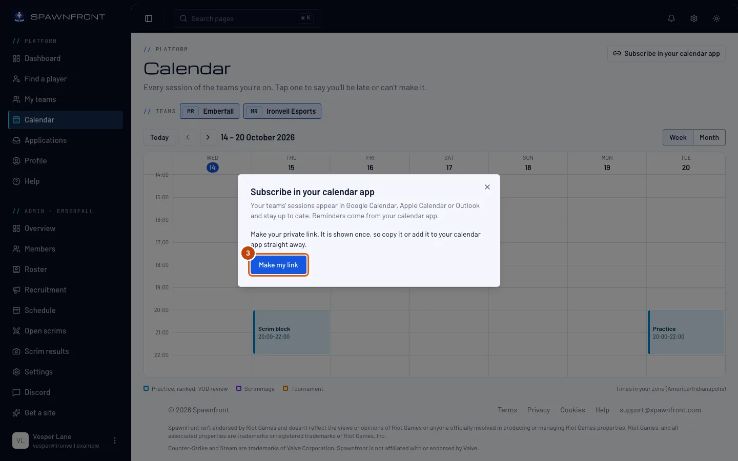 The Subscribe box, with the Make my link button outlined.