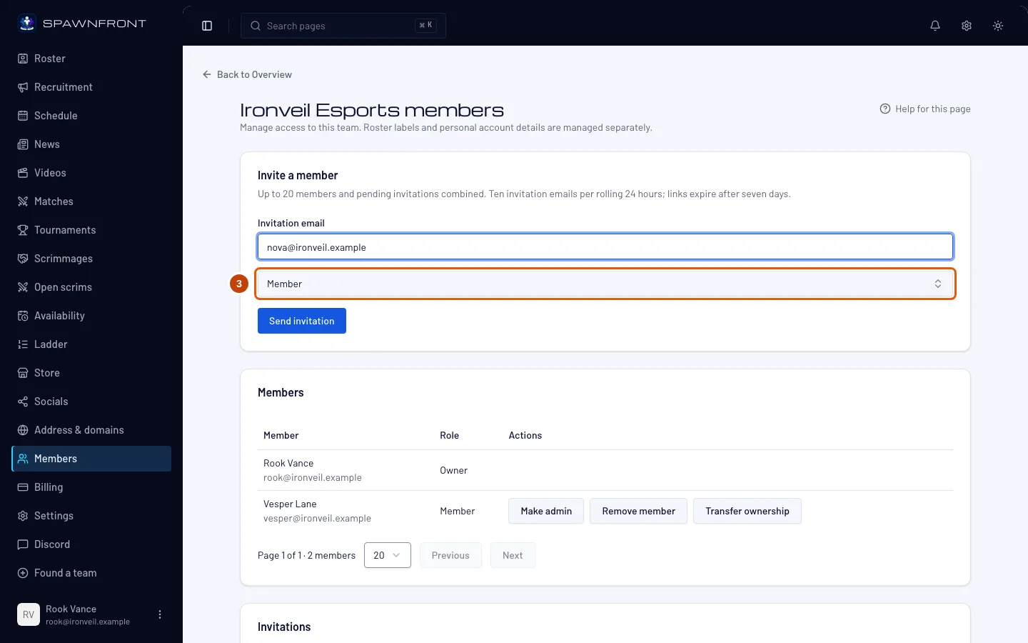 The invitation's role box, showing Member, outlined.