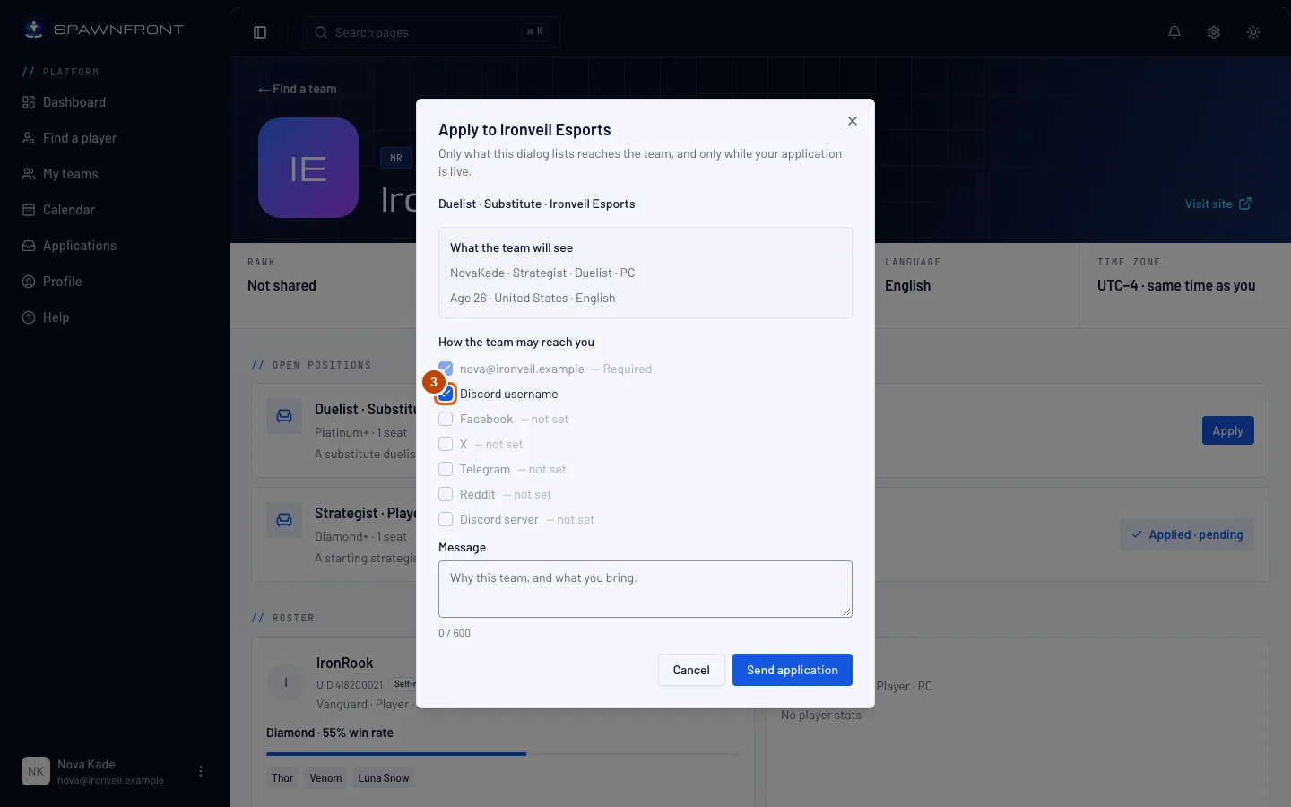 The contact methods, with Discord username ticked and outlined.