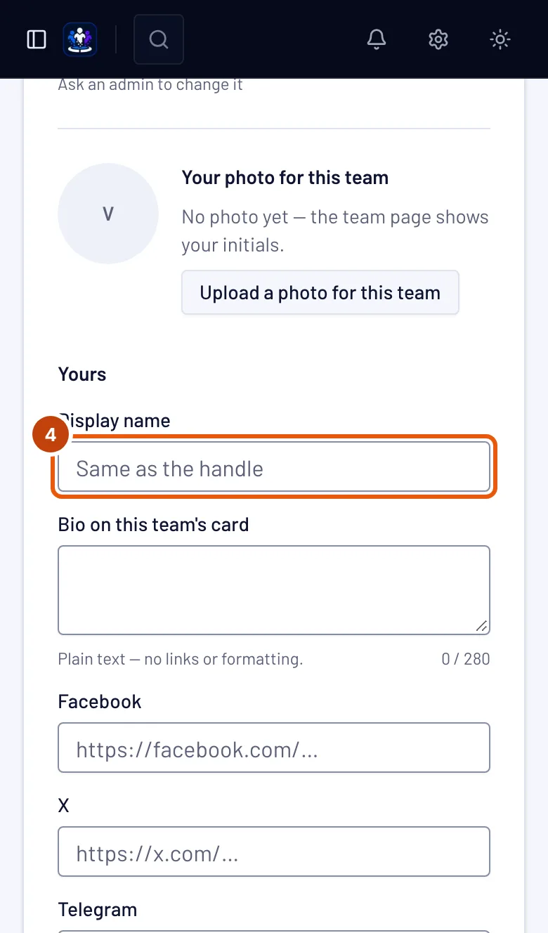 The Display name field on your card, outlined.