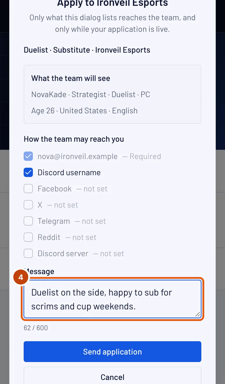 The Message box, filled in and outlined.