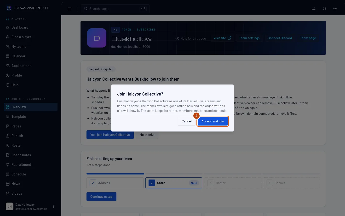 The Join confirmation box, with the Accept and join button outlined.