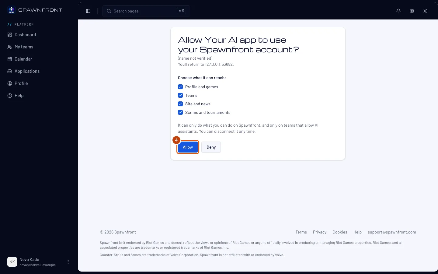 The Allow button outlined at the bottom of the approval page.