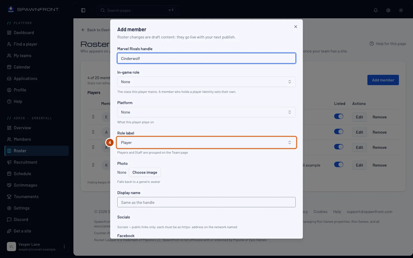 The Add member box, with the Role label box outlined.