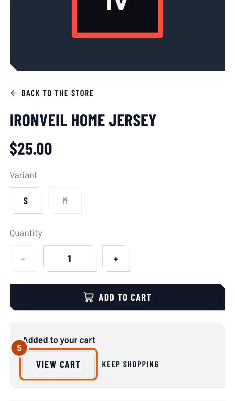 Added to your cart, with the View cart button outlined.