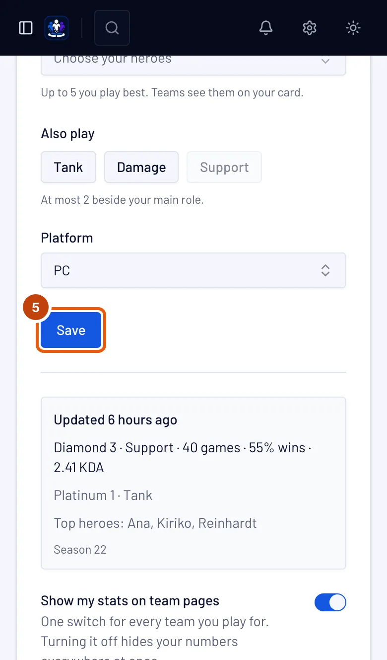 The Overwatch card, with the Save button outlined.