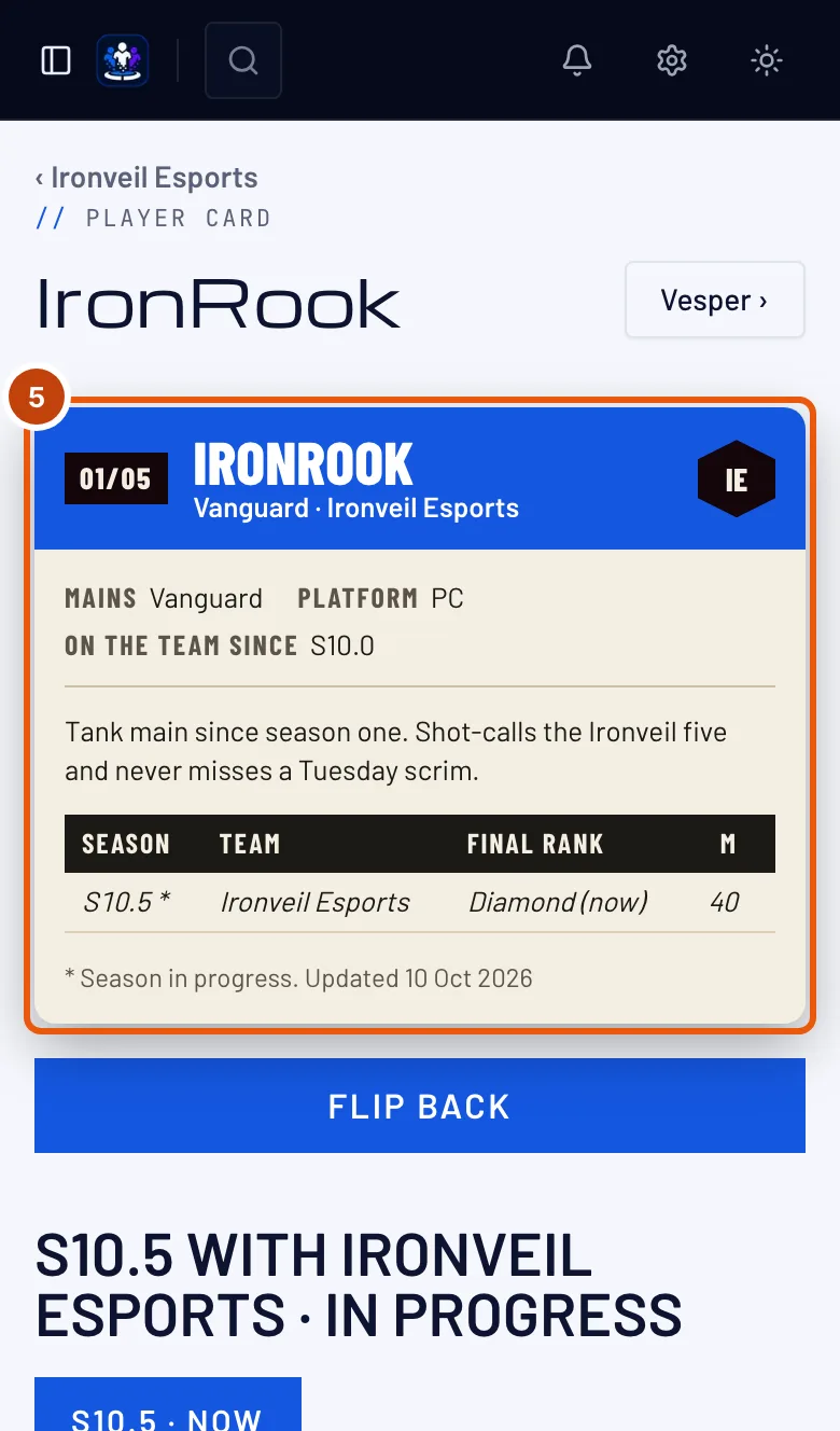The back of a player card, outlined.