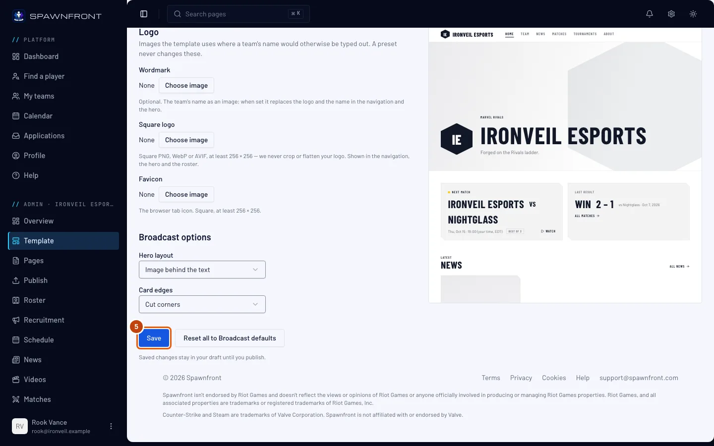 The bottom of the Appearance form, with the Save button outlined.