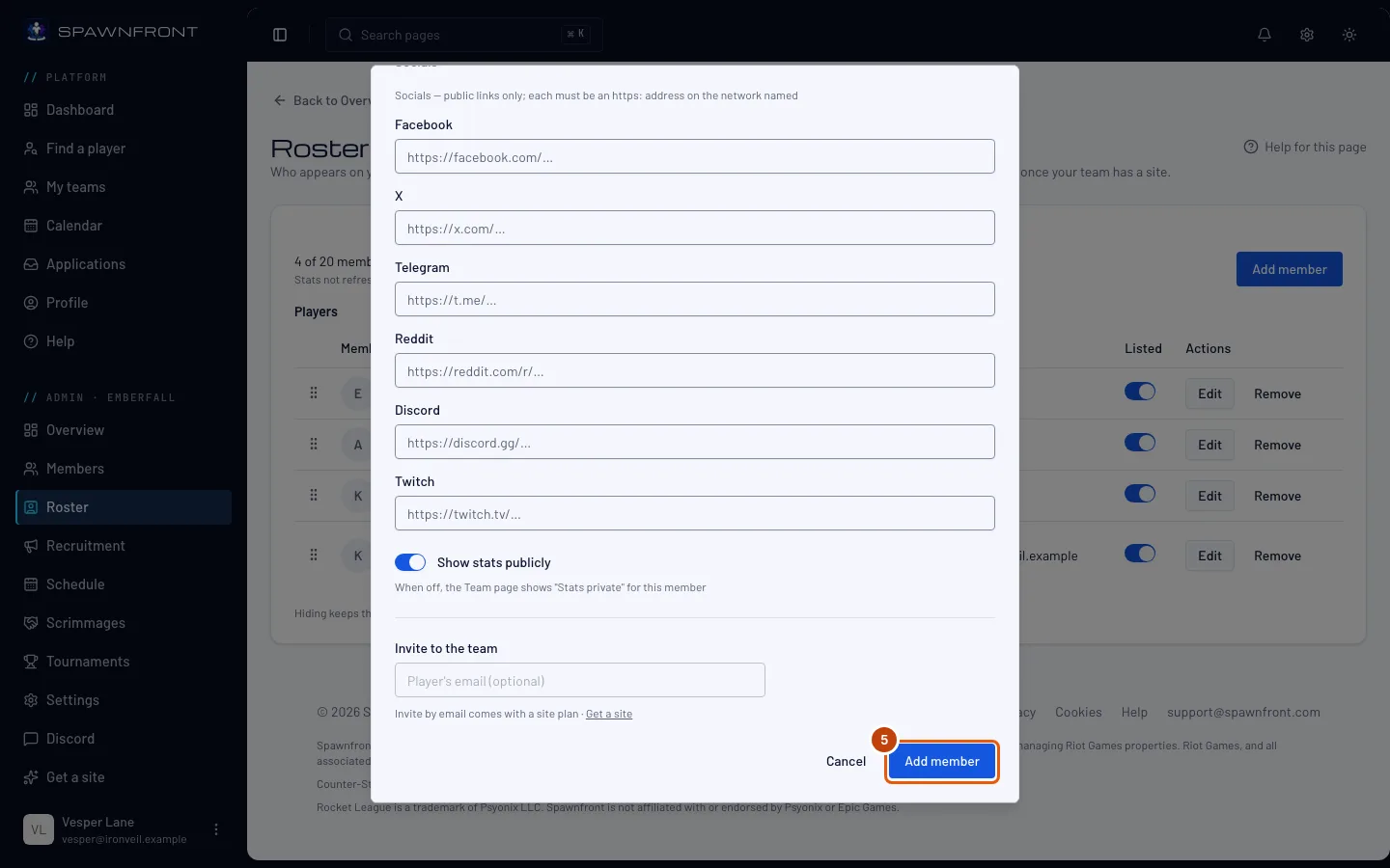 The Add member box, with its Add member button outlined.
