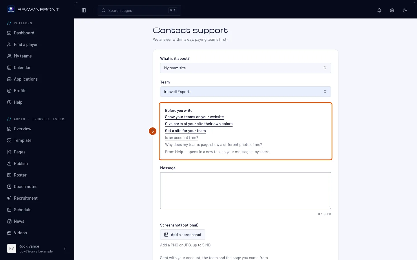 The Before you write box, listing Help articles about team sites, outlined.