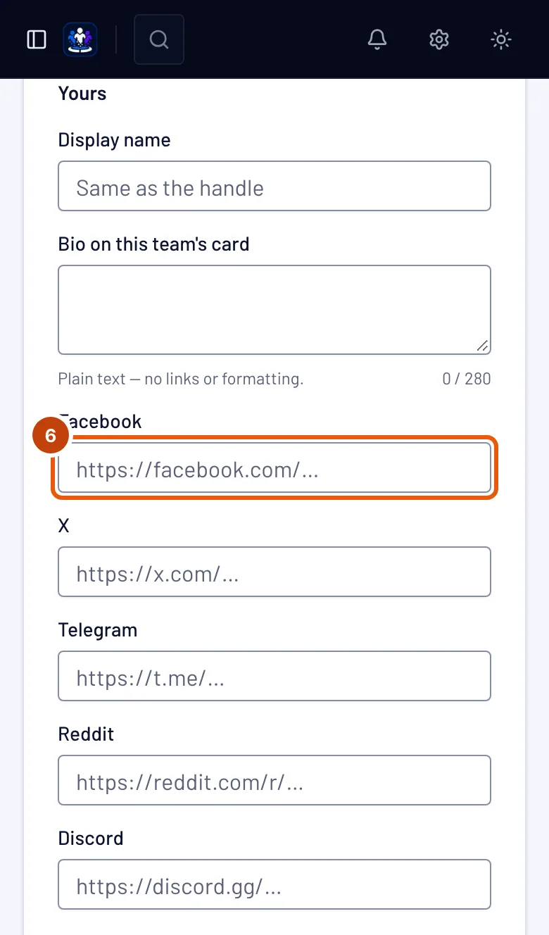 The Facebook field on your card, outlined.