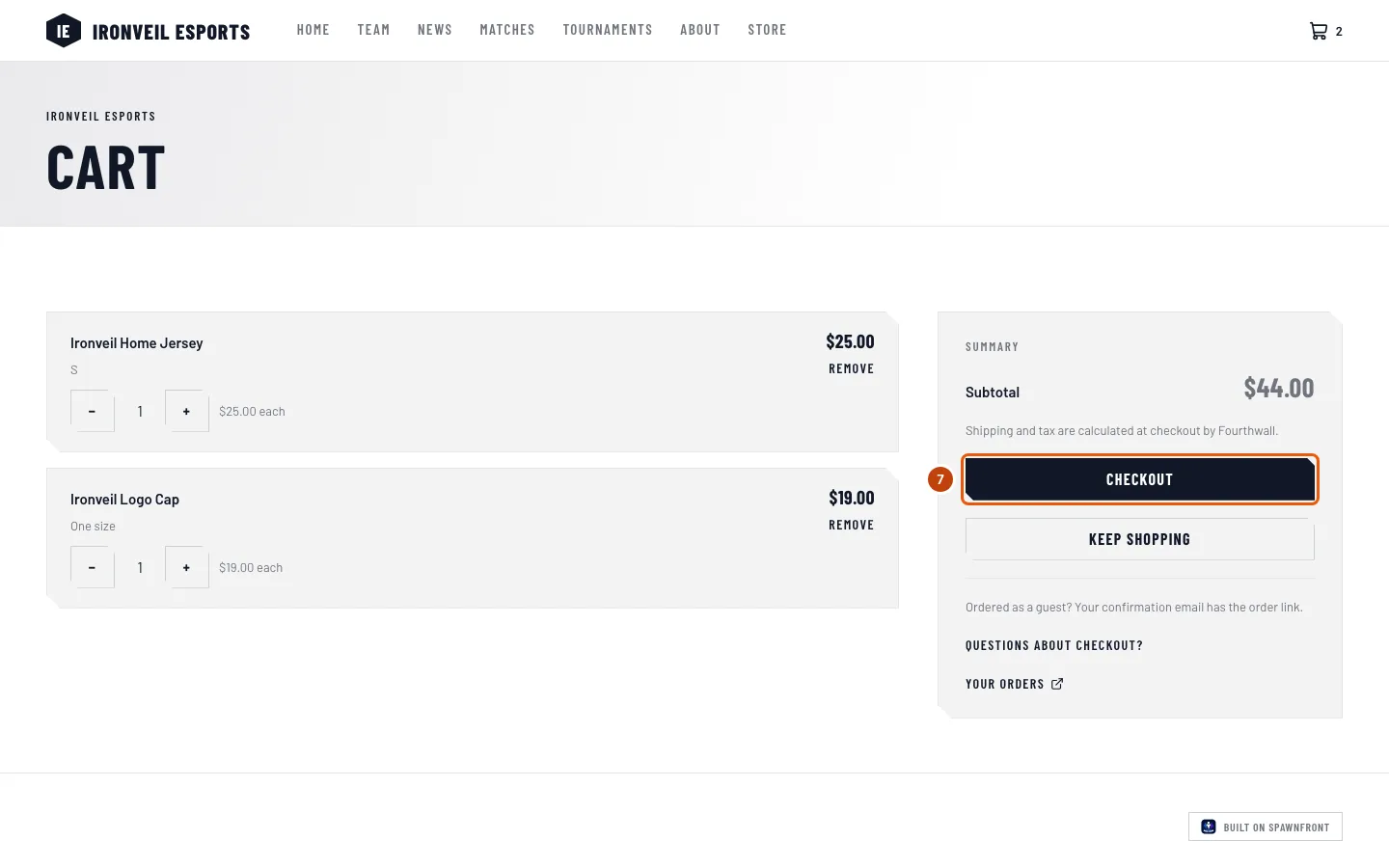 The cart's summary, with the Checkout button outlined.