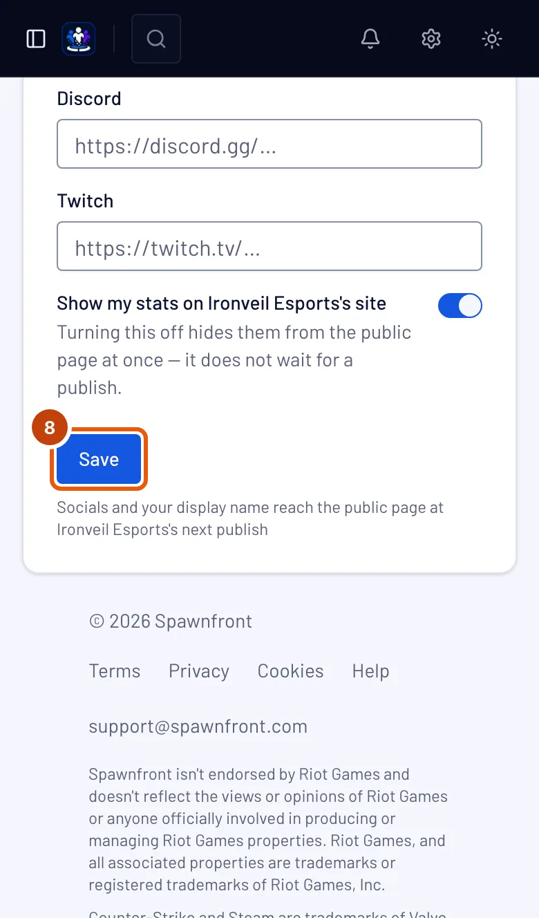 The Save button on your card, outlined.