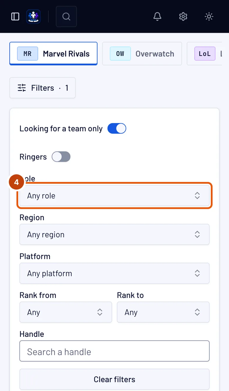 The filters, with the Role box outlined.